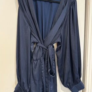 City Chic Navy Blue Wrap Blouse with Tie Waist